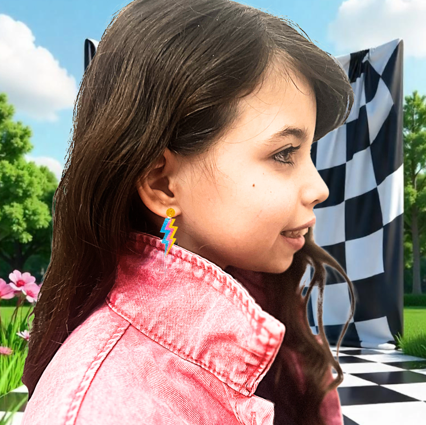 Boucles d’Oreilles Éclair Pailletées – Adrenalina Racing ⚡✨